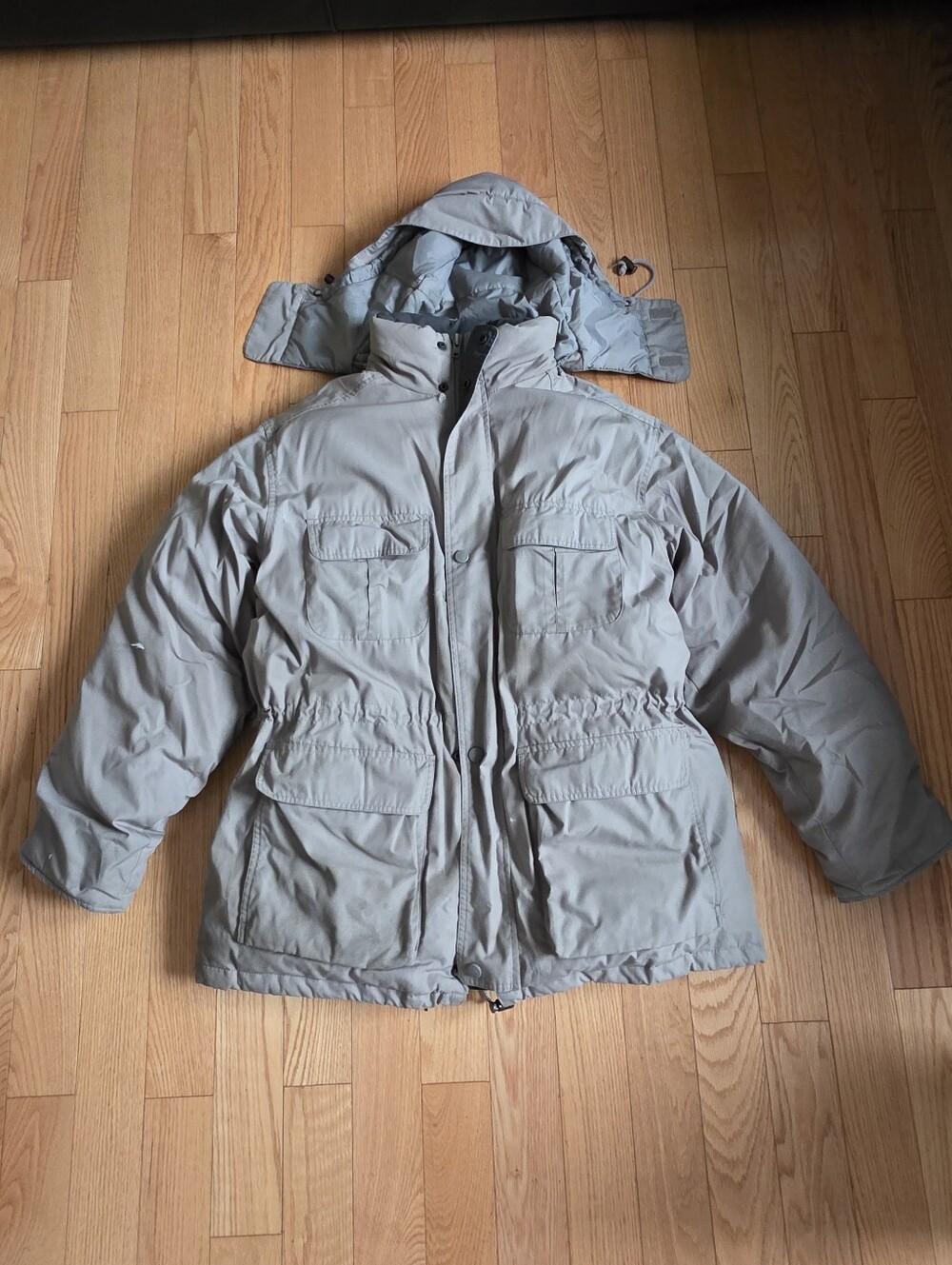 Moores Down-Filled Hooded Parka Jacket, Light Gray, XL